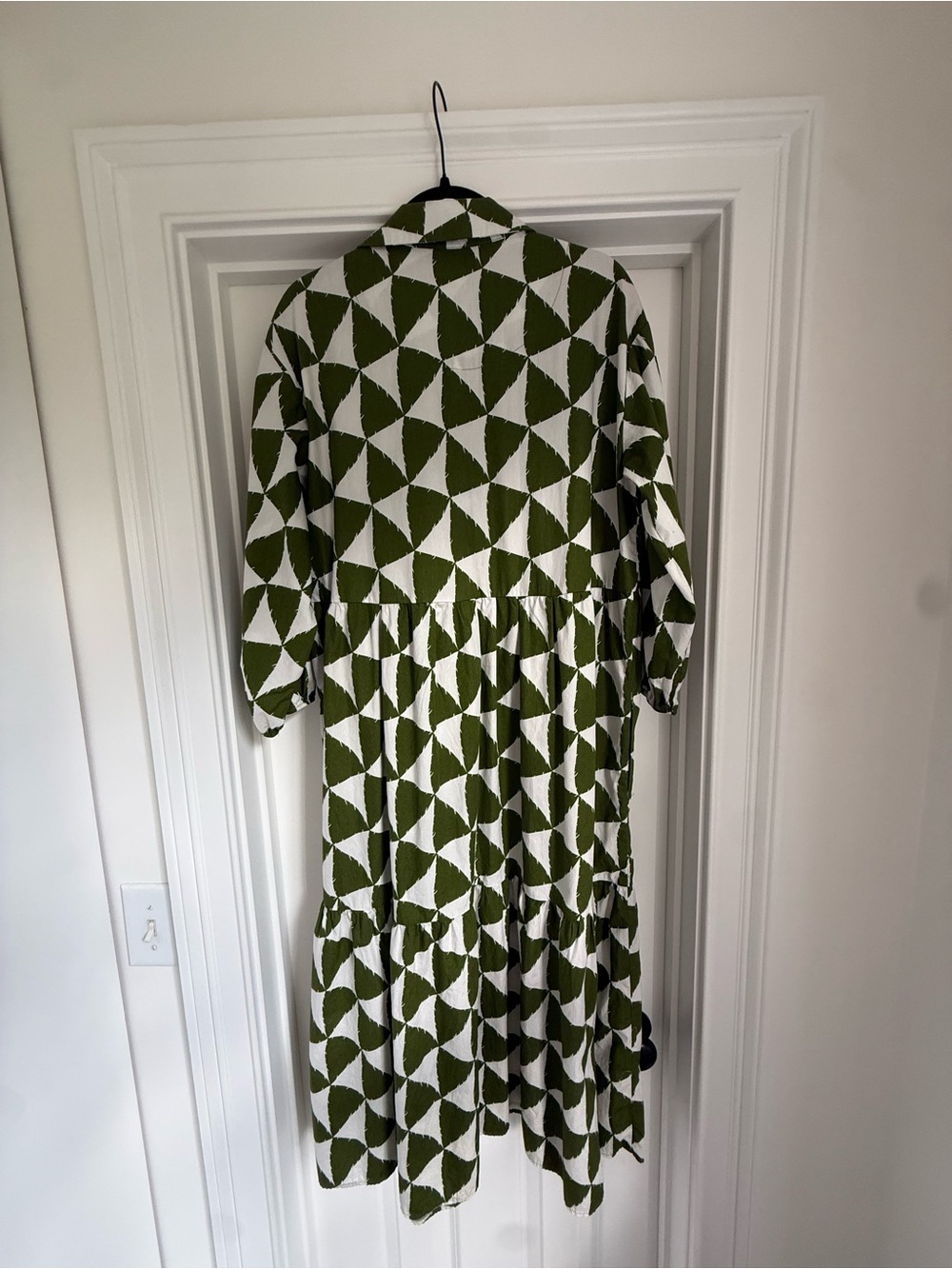 Anthropologie Maeve Olive Green and White Geometric Button Shirt - Picture 2 of 4